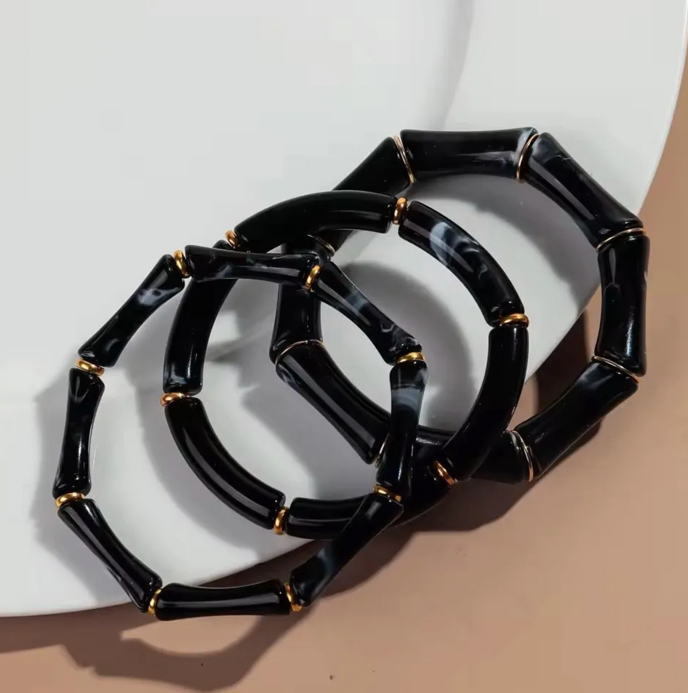 Gold-Plated Black Bamboo Link Bracelet - statement jewellery