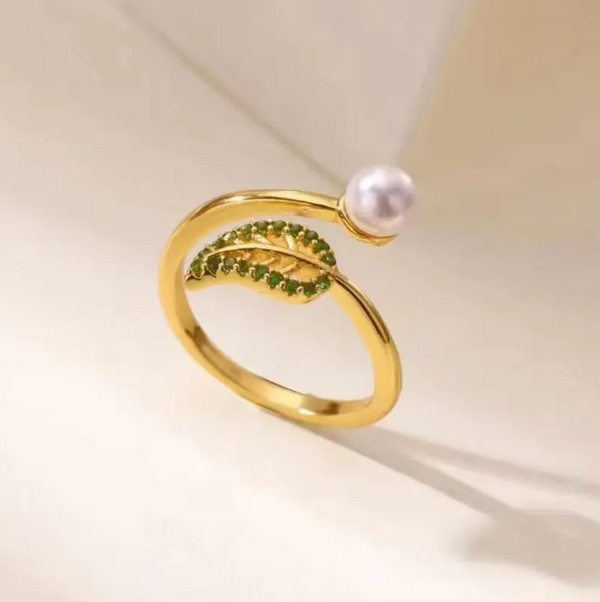 Gold-Plated Botanical Pearl Ring