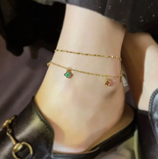 Lucky Clover Double-Layer Anklet