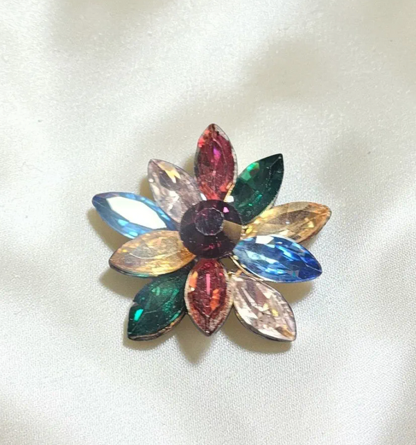 Multicolor Gemstone Floral Brooch