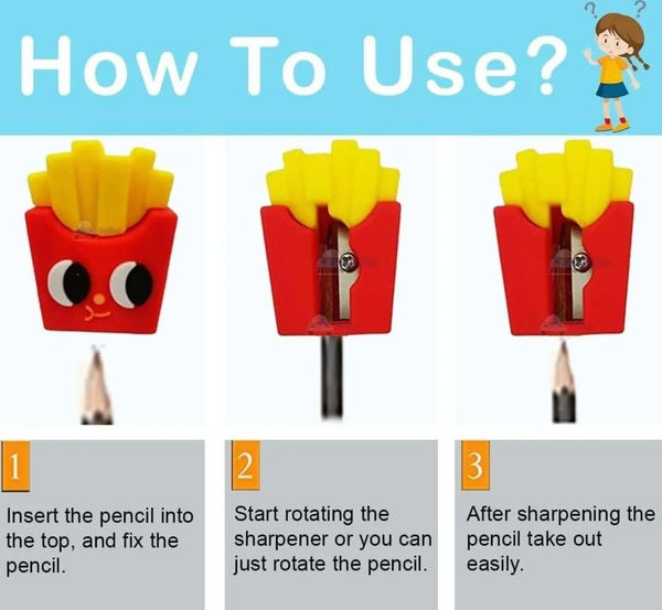 Cute French Fries & Burger Pencil Sharpener Set | Cartoon Stationery
