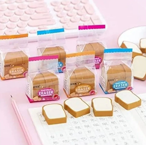 Cute Toast Bread Eraser | Realistic Bread Slice Rubber Eraser