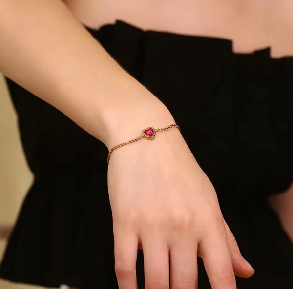 18K Gold Heart Crystal Bracelet