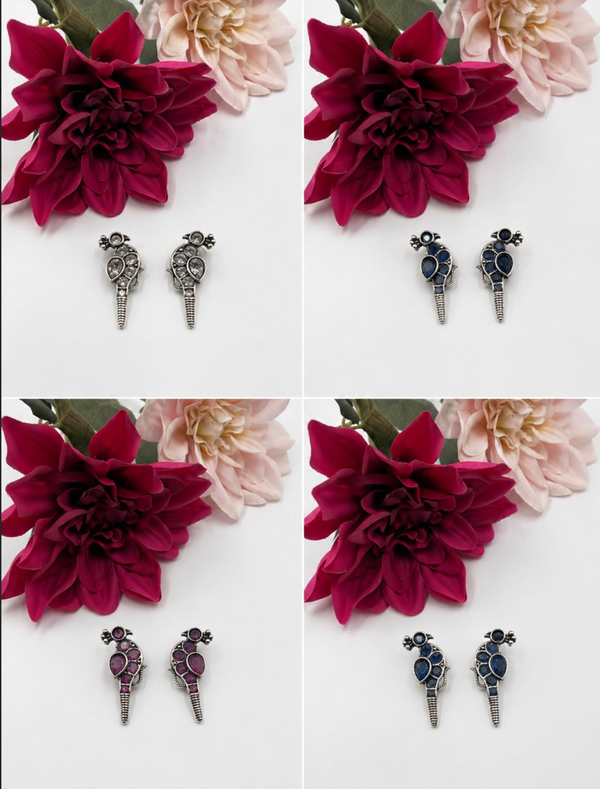Peacock Motif Stone Stud Earrings