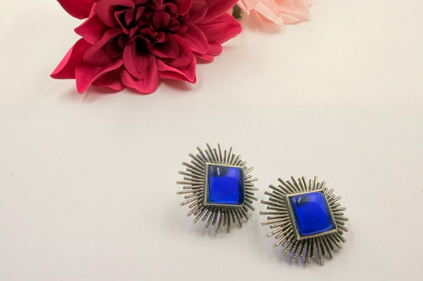 Sunburst Stone Stud Earrings