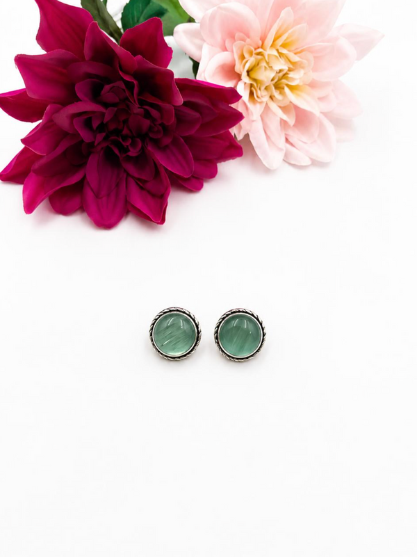 Classic Green Cabochon Stud Earrings