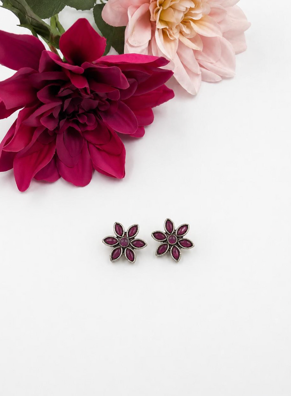 Ruby Blossom Stud Earrings