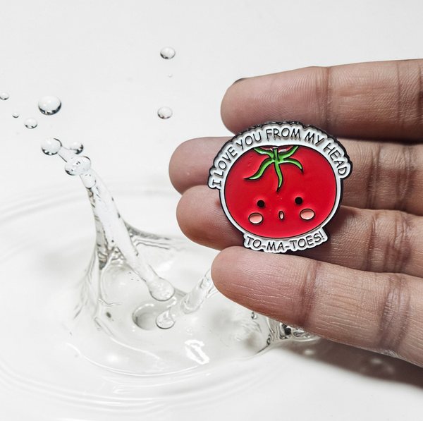 Cute Tomato Enamel Brooch Pin – “I Love You From My Head To-Ma-Toes” Bag & Lapel Badge