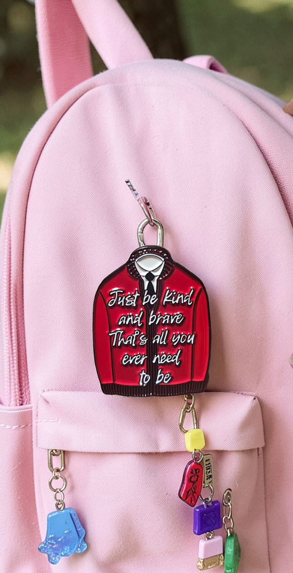 “Just Be Kind & Brave” Sweater Enamel Brooch Pin – Inspirational Bag Charm & Lapel Badge