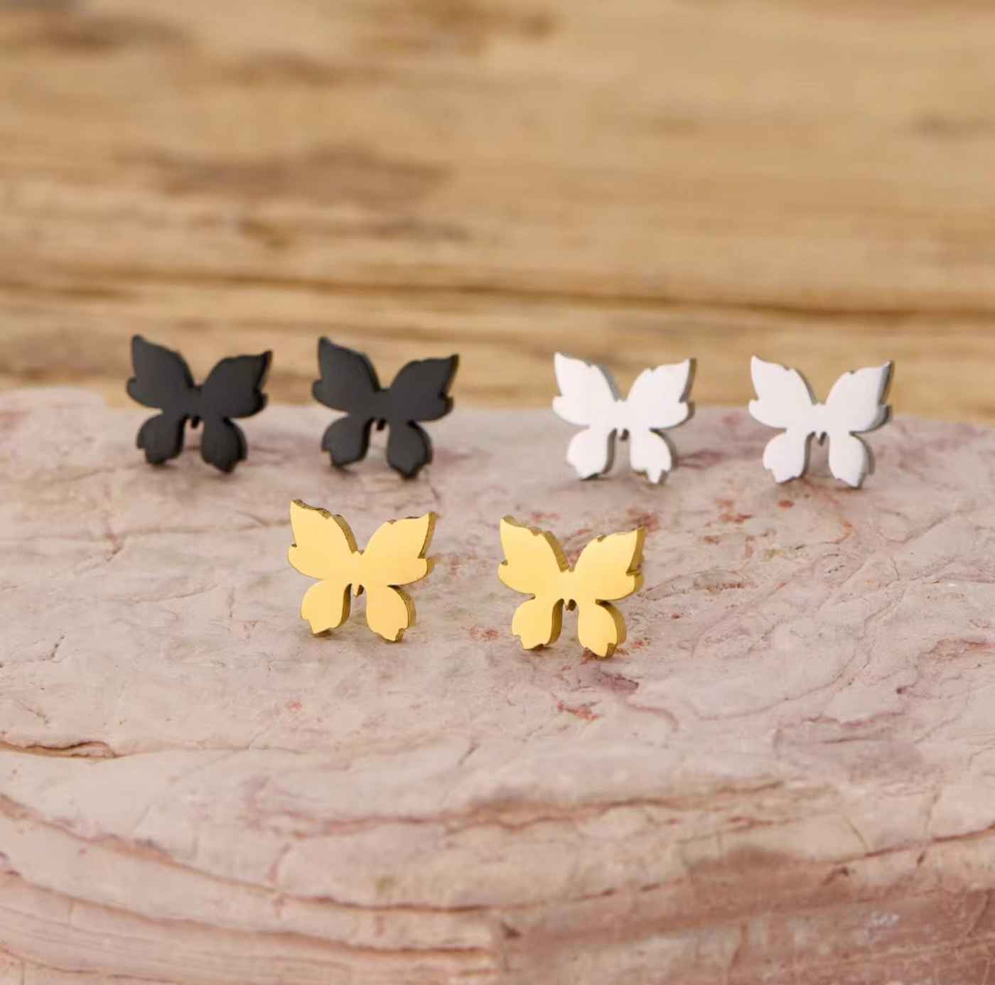 Butterfly Stud Earrings – Minimalist Stainless Steel Butterfly Earrings for Women