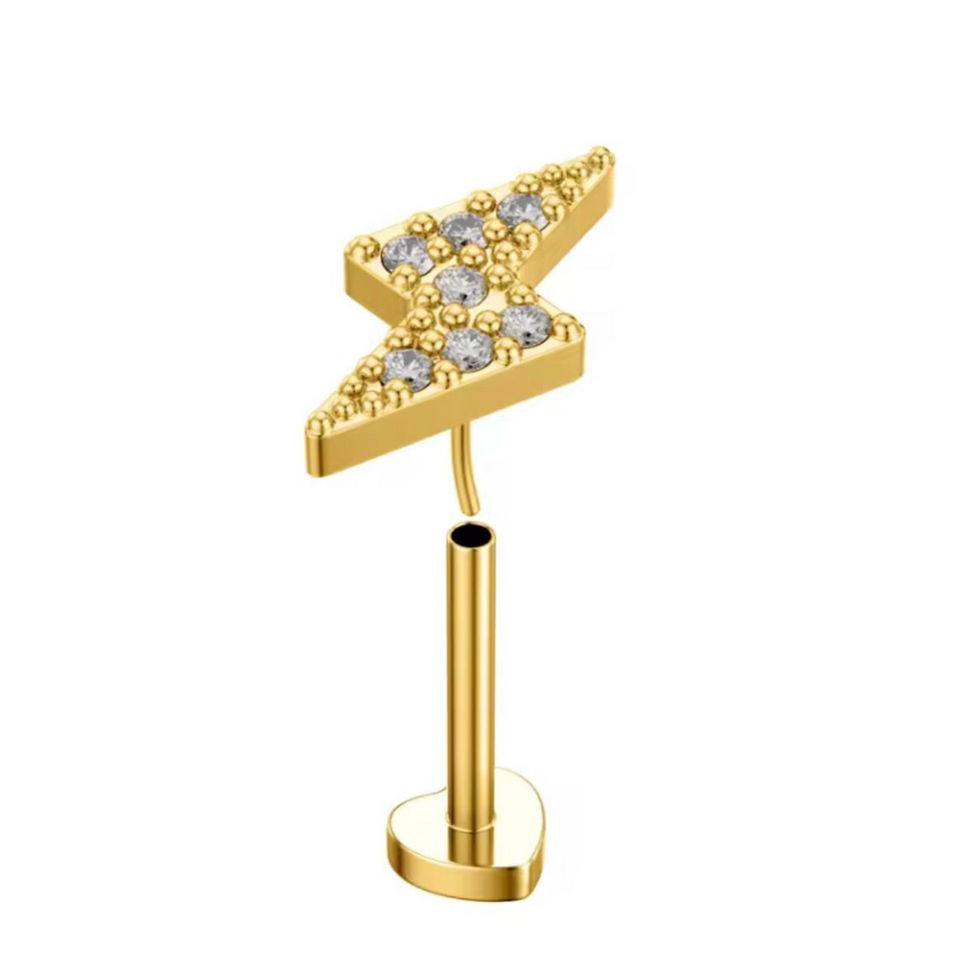 Lightning Bolt Crystal Stud Earring – Gold-Plated Cartilage & Helix Piercing Jewelry