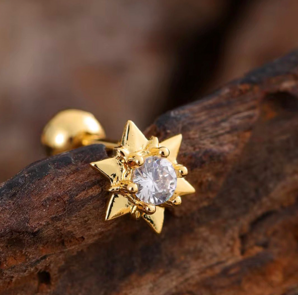 Sunburst Crystal Stud Earring – Gold-Plated Starburst Cartilage & Helix Piercing Jewelry