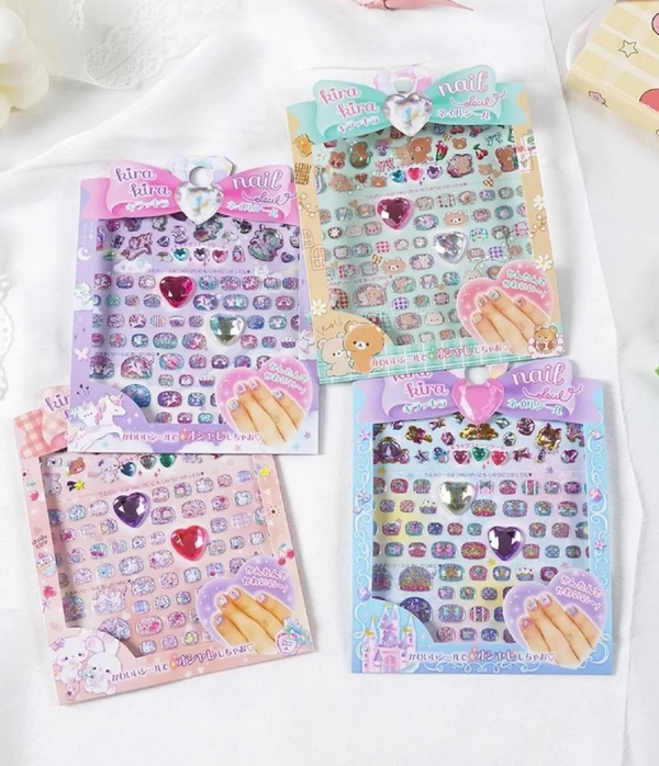 Kawaii Glitter Nail Sticker Set – 3D Self-Adhesive Nail Art Decals
