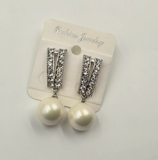 Pearl Drop Rhinestone Statement Earrings