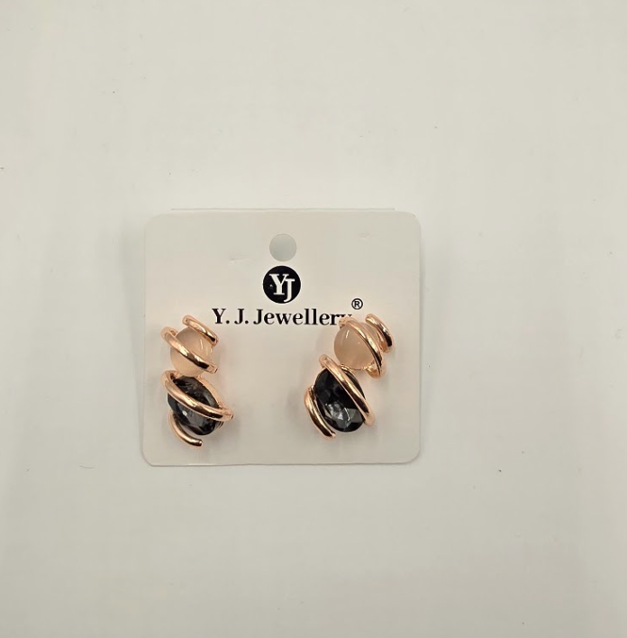 Rose Gold Smoky Crystal Wrap Stud Earrings