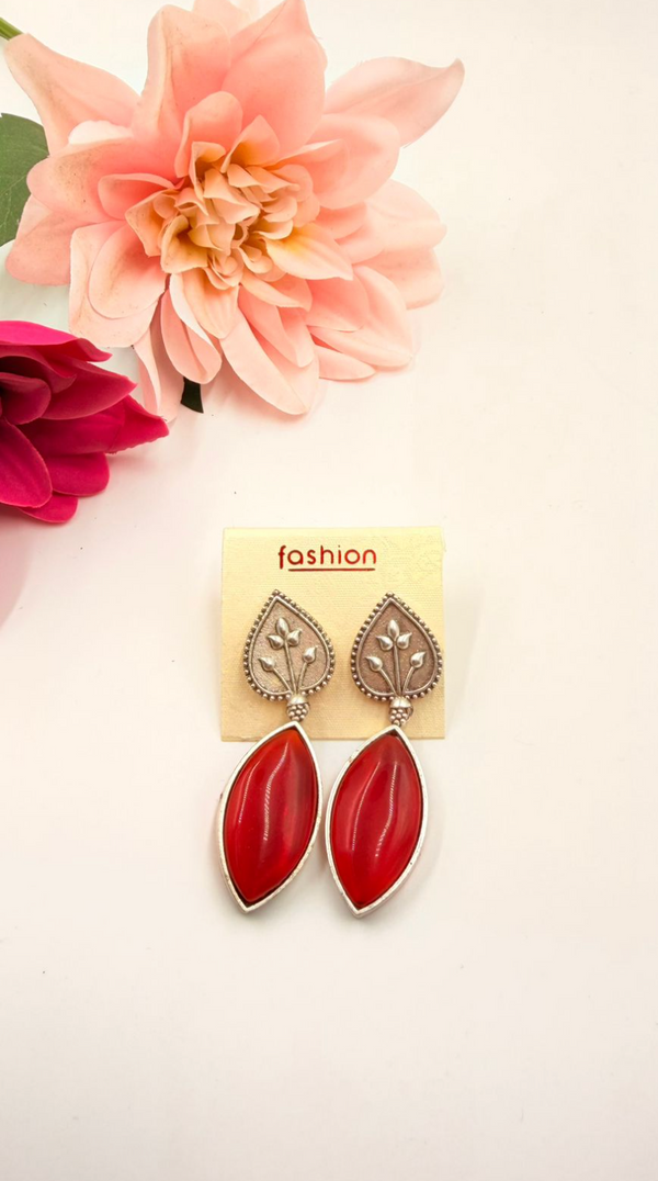 Ruby Red Oxidised Stone Statement Earrings