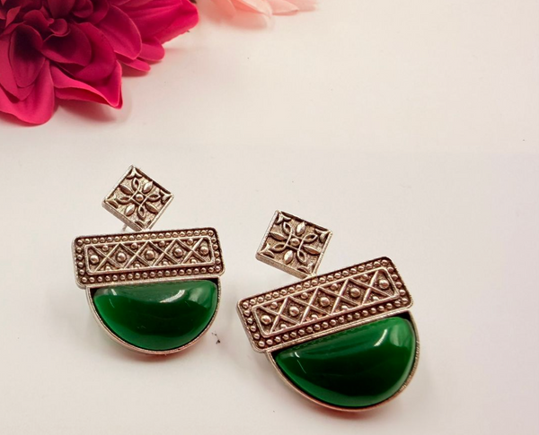 Vintage Green Stone Oxidised Statement Studs