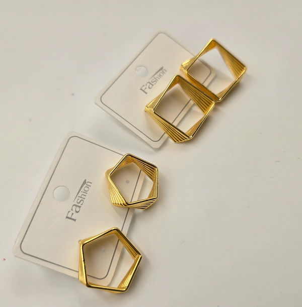 Geometric Gold-Tone Hollow Stud Earrings for Women