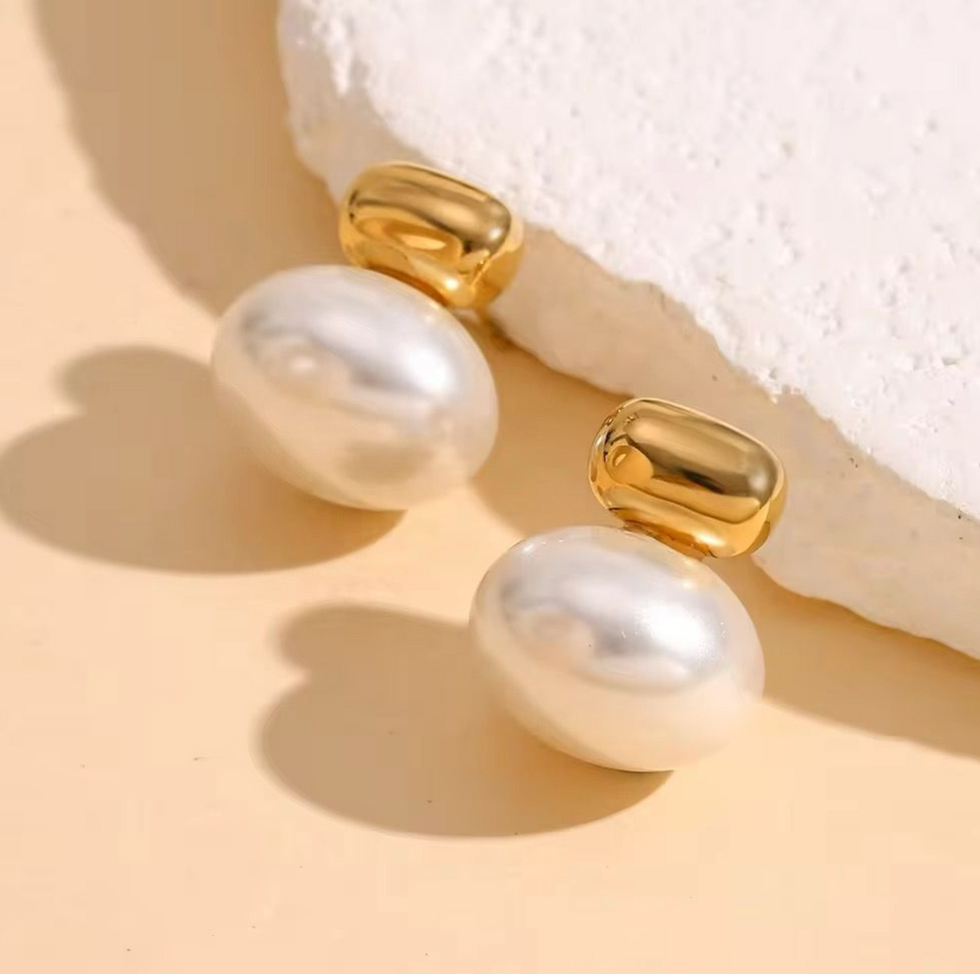 Classic Gold Pearl Drop Stud Earrings | Elegant Minimalist Earrings for Women
