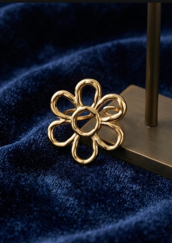Adjustable Gold Daisy Flower Ring | Minimalist Floral Ring for Women