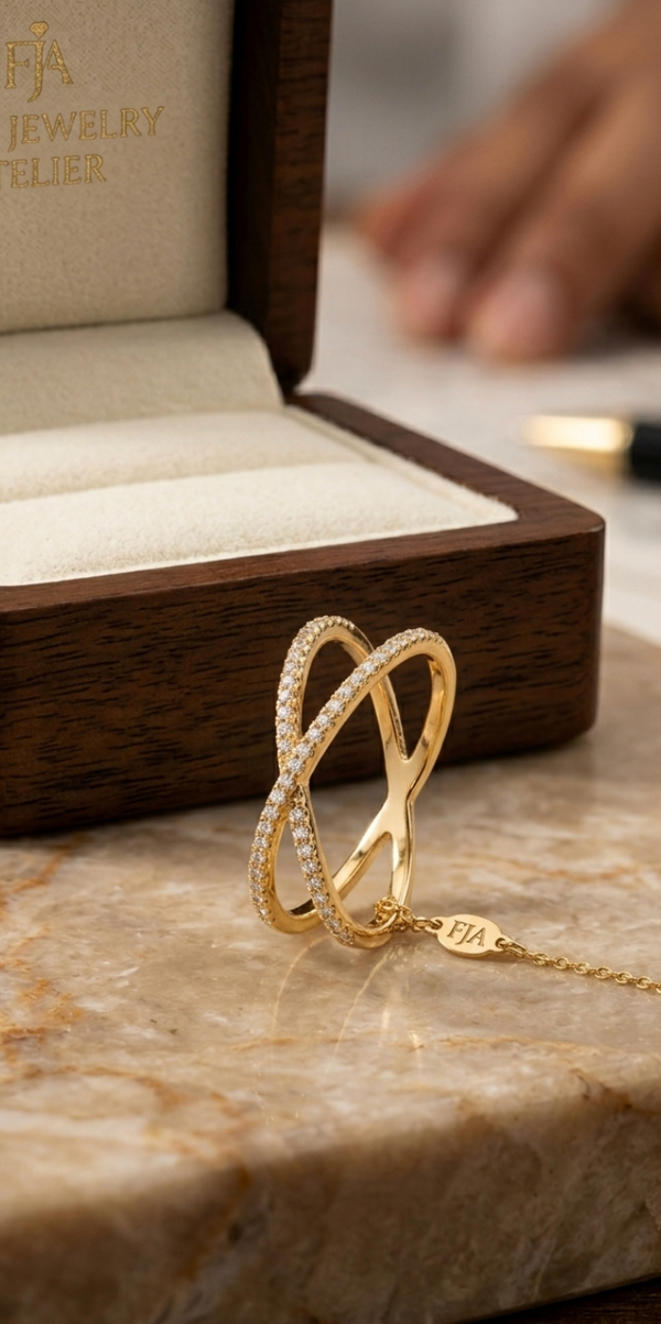 Gold Infinity Crystal Ring | Pavé Crossover Statement Ring for Women