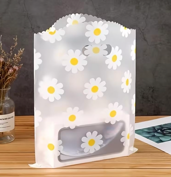 Floral Frost Gift Bag with Die-Cut Handle | Reusable Daisy Storage Pouch