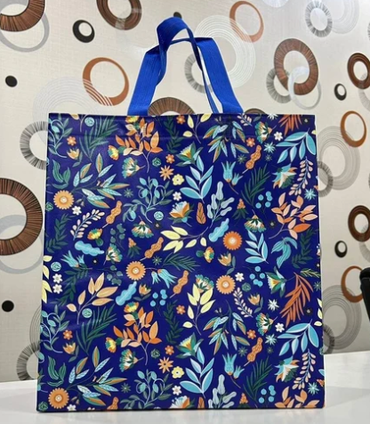 Reusable Blue Floral Non-Woven Tote Gift Bag – Eco-Friendly Shopping, Gift Packaging & Return Gift Carry Bag with Handles
