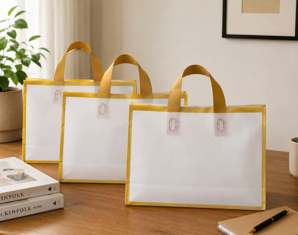 Premium Reusable Transparent PVC Gift Bag with Golden Handles | Luxury Return Gift & Wedding Favor Carry Ba