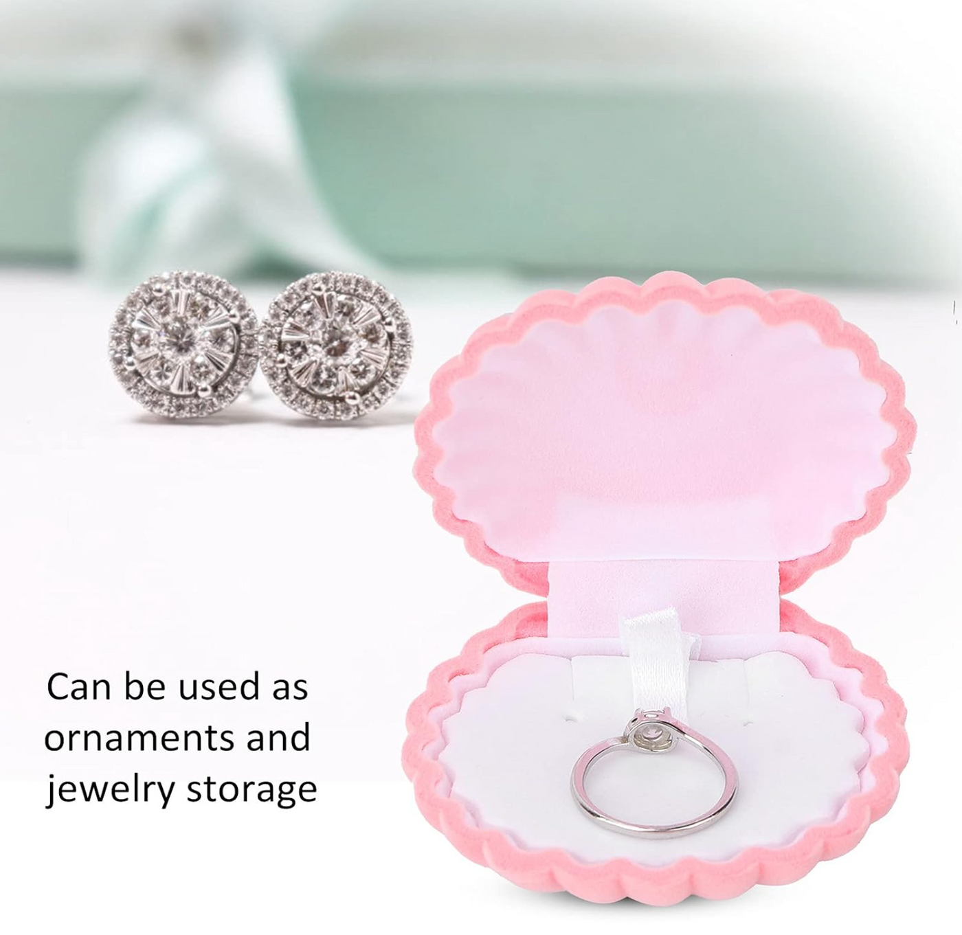 Cute Pink Seashell Velvet Ring Box – Plush Jewelry Gift Box for Rings, Earrings & Proposal Gifts