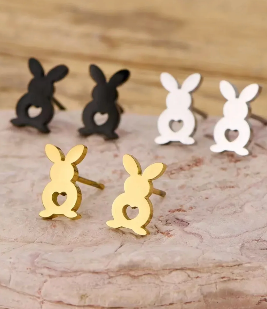 Bunny Rabbit Stud Earrings — Heart Cutout Tail