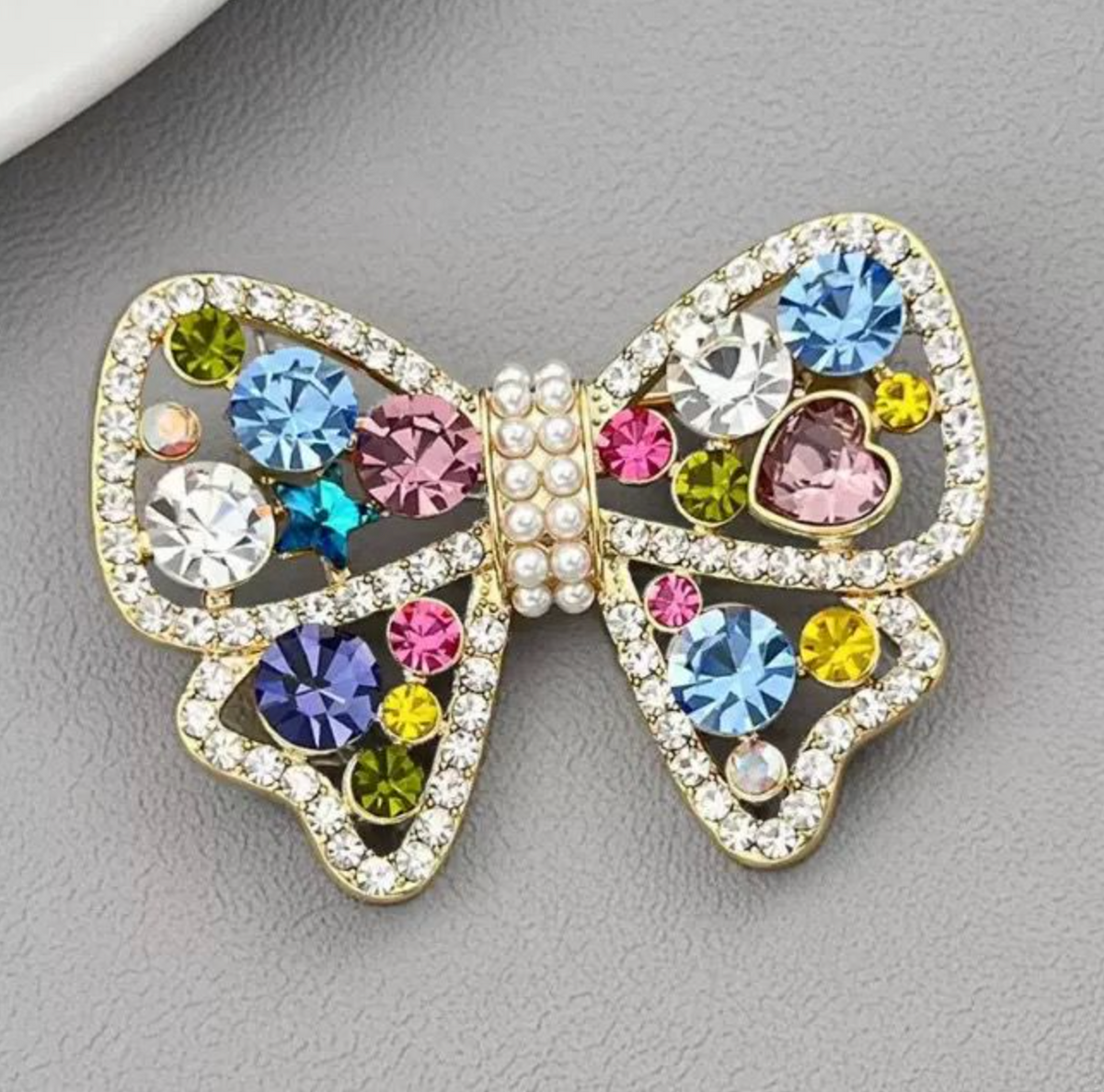 Rainbow Crystal Butterfly Gold-Plated Brooch