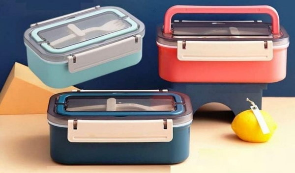 1000ml Leakproof Stainless Steel Lunch Box with Handle, Spoon & Divider