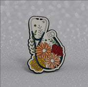 Floral Stethoscope Enamel Brooch Pin