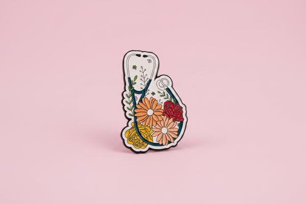Floral Stethoscope Enamel Brooch Pin