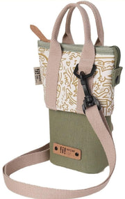 Doodle Print Canvas Bottle Bag - Olive Green