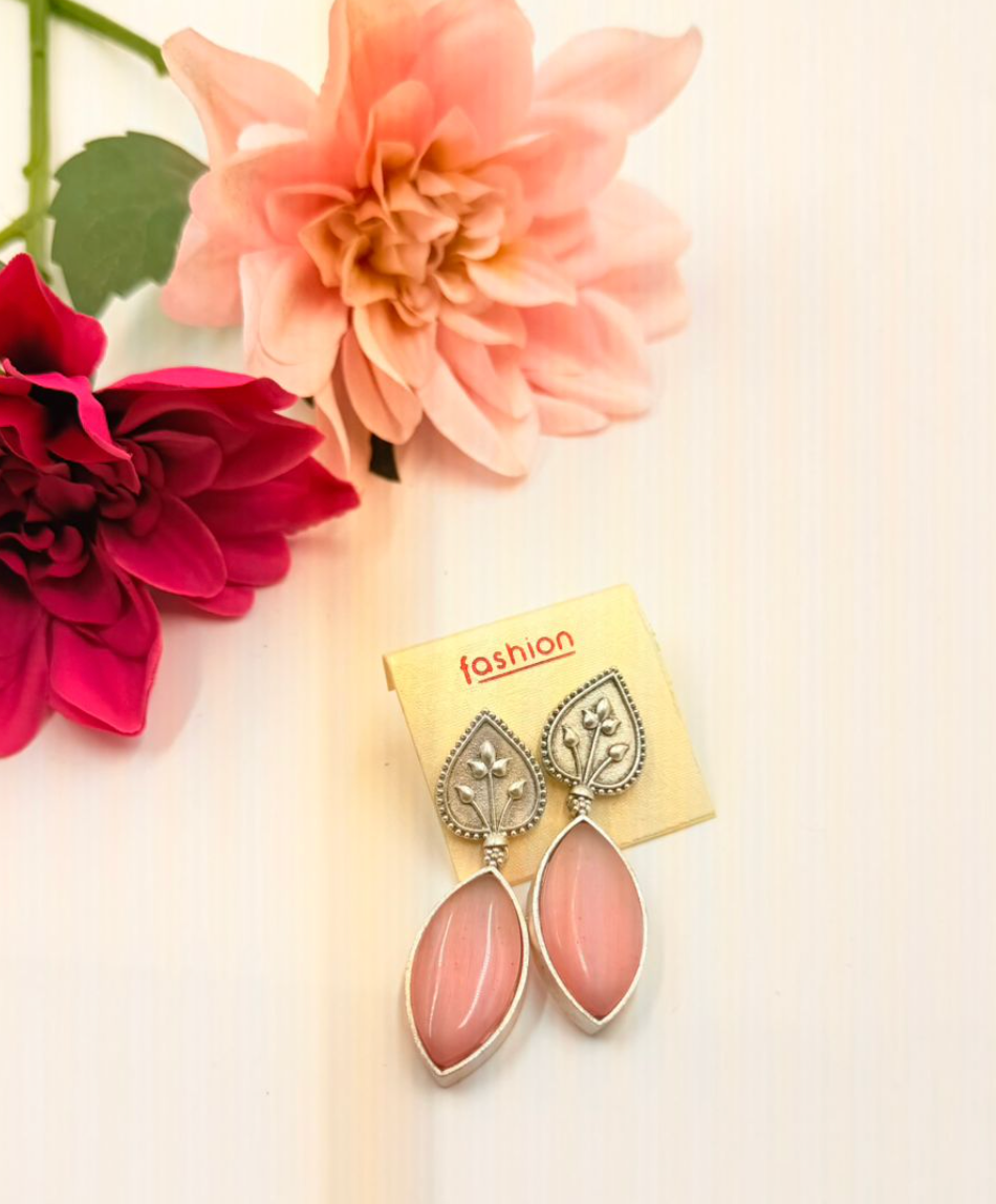 Pink silver stud earrings / boho oxidized jewelry, office wear , navratri outfit , Diwali attire , pakistani jhumka