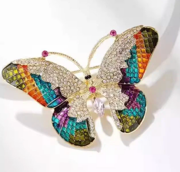Rainbow Crystal Butterfly Brooch