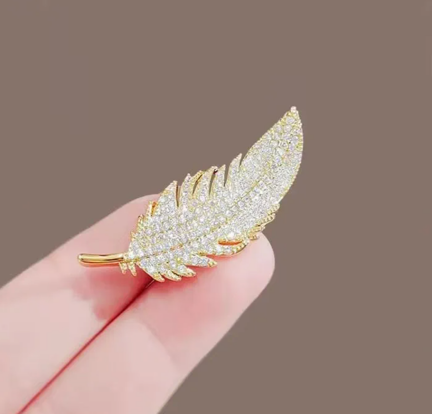 Crystal Feather Leaf Brooch
