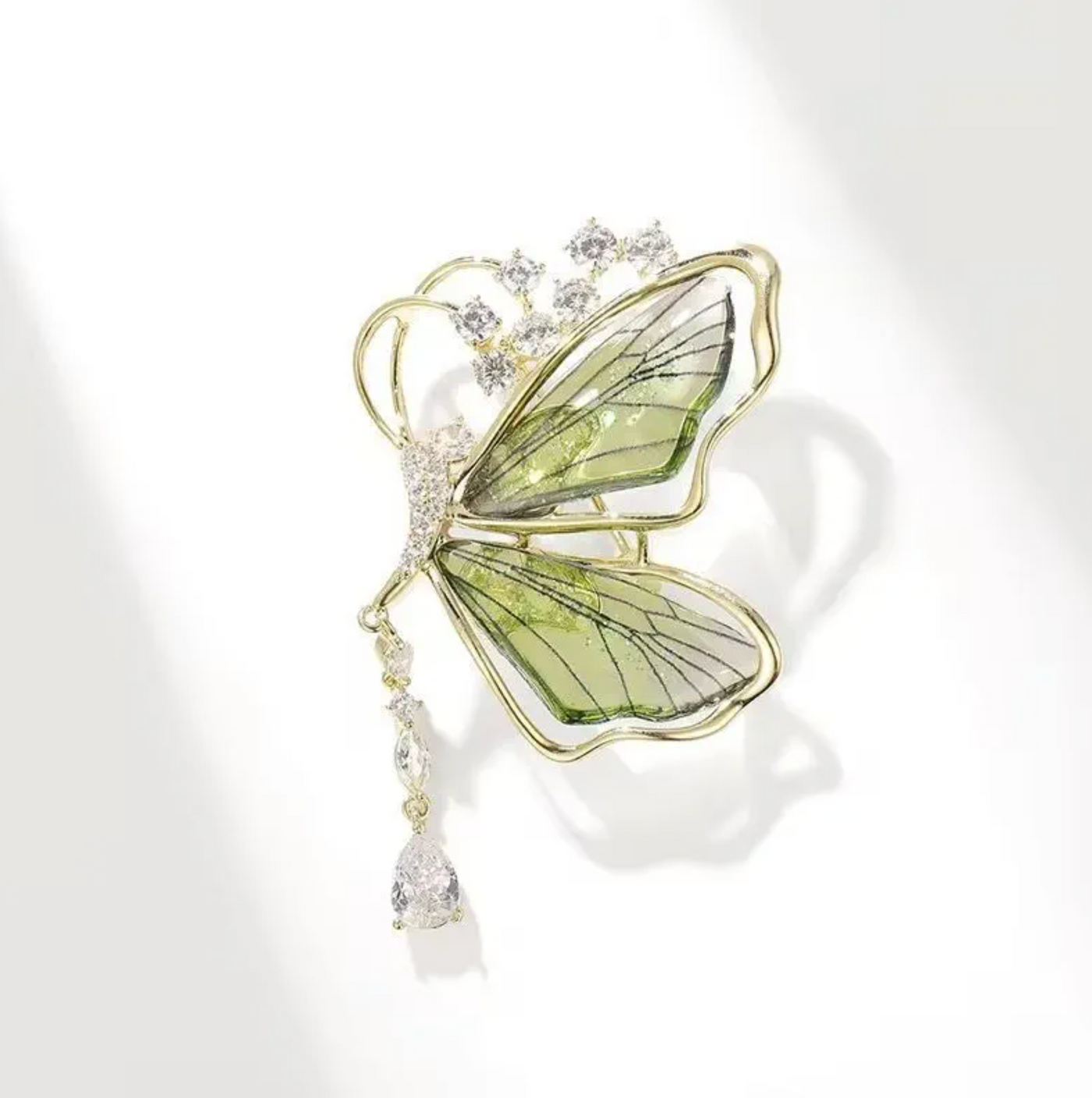 Emerald Butterfly Crystal Brooch