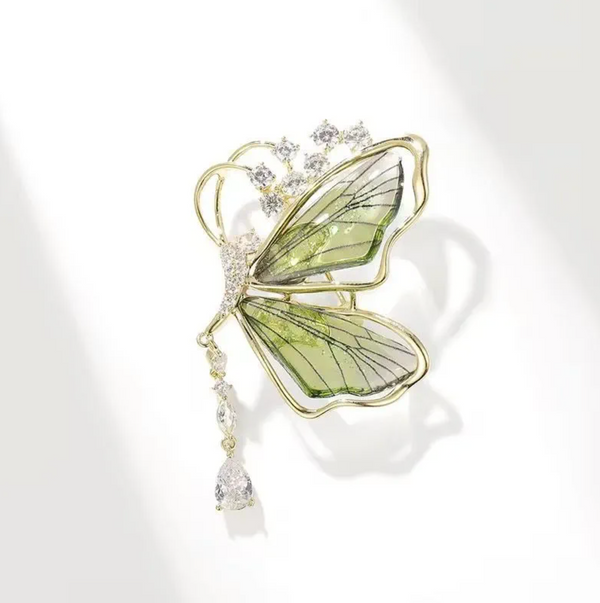 Emerald Butterfly Crystal Brooch
