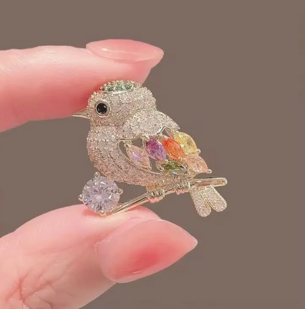 Crystal Perch Bird Brooch