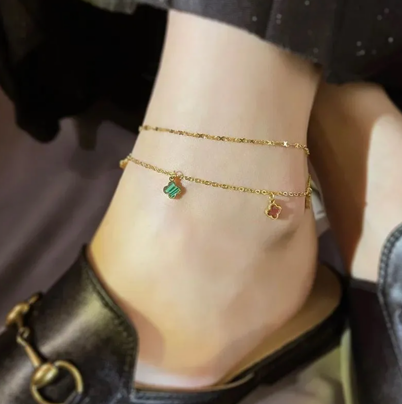 Lucky Clover Double-Layer Anklet