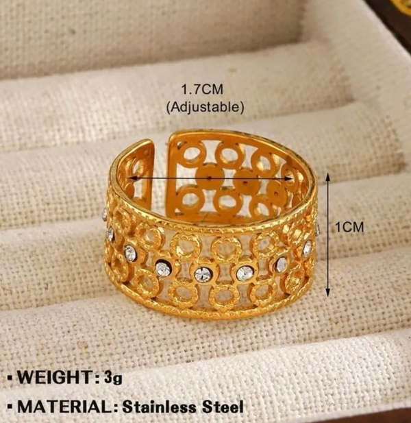 Crystal Cutwork Adjustable Ring