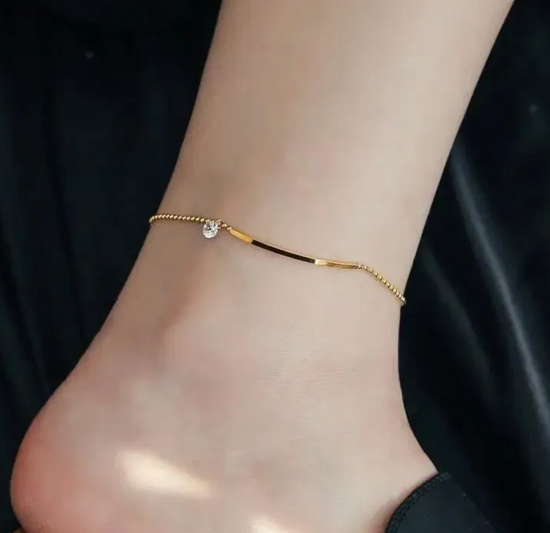 Delicate Crystal Charm Anklet - gold-tone anklet