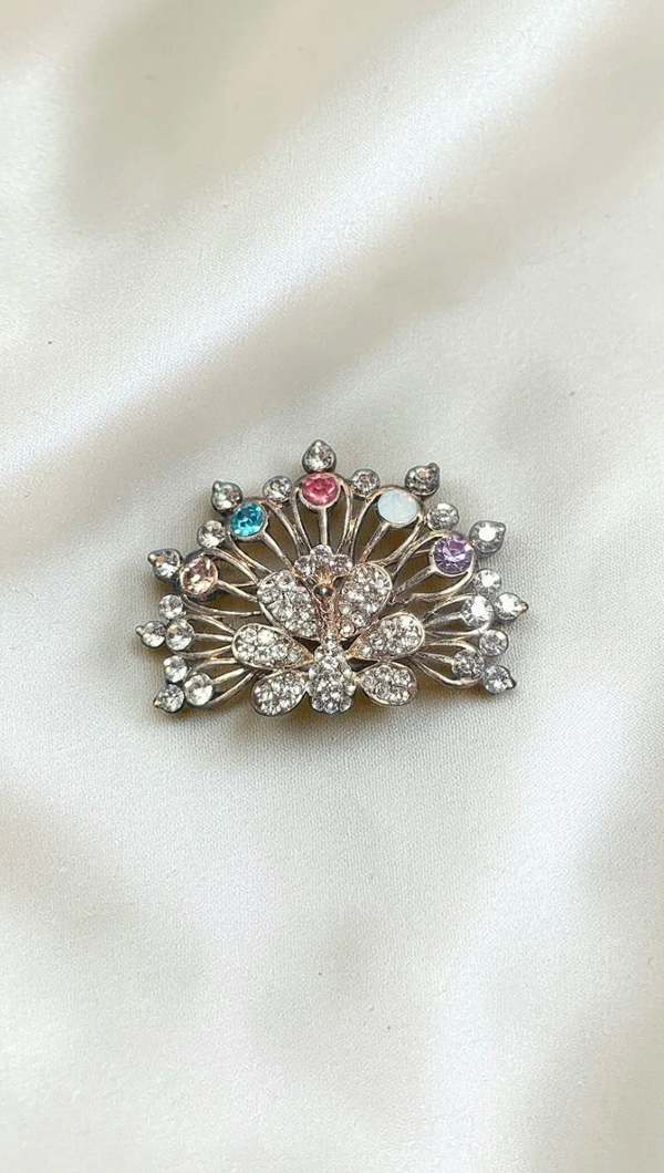 Peacock Crown Rhinestone Brooch