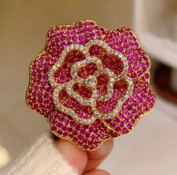 Luxury Ruby Rose Crystal Brooch