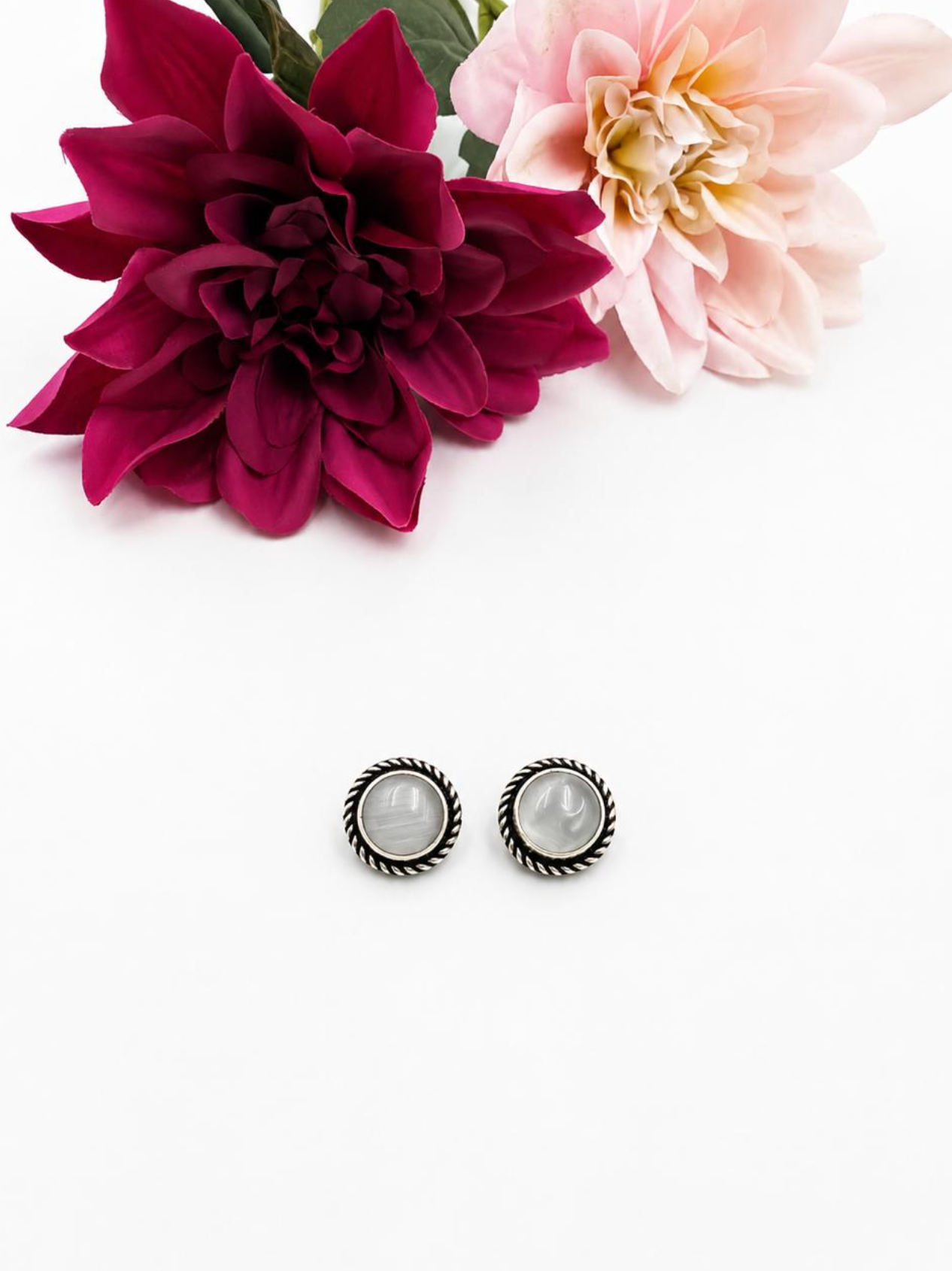 Pearl White Stone Stud Earrings