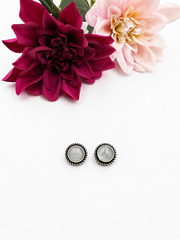 Pearl White Stone Stud Earrings