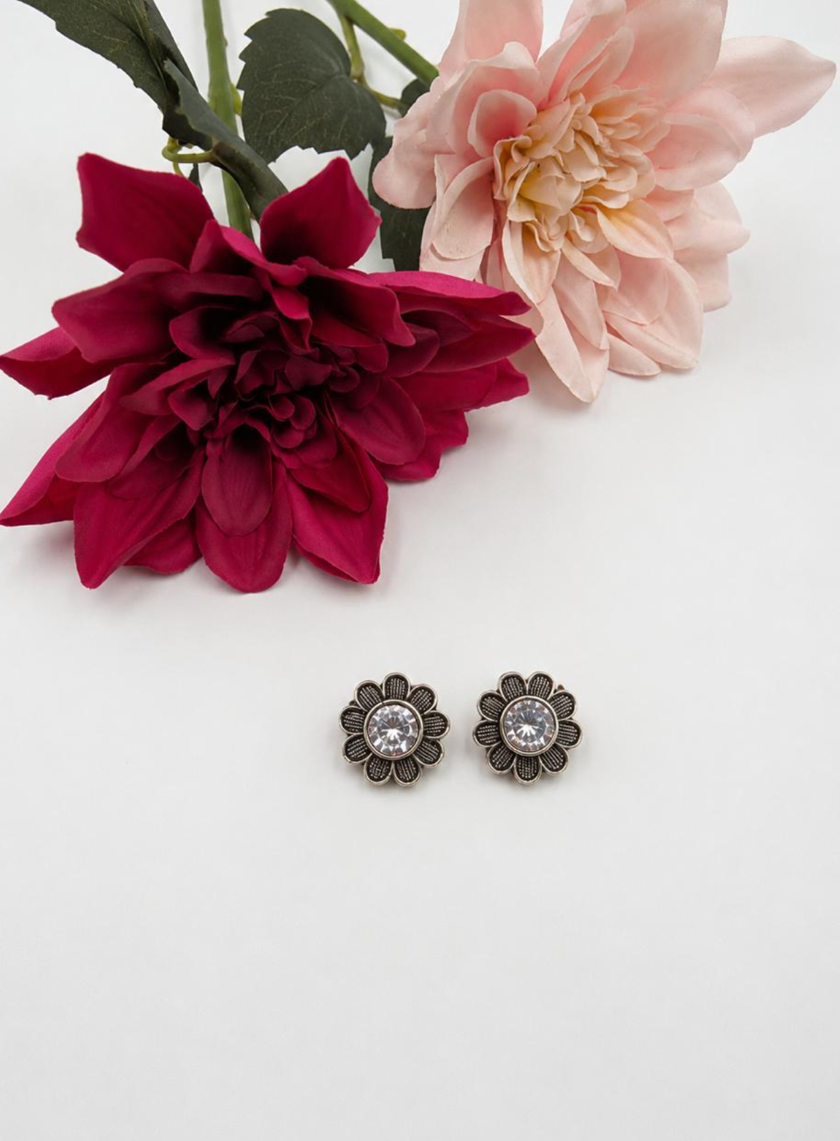 Vintage Floral Crystal Stud Earrings