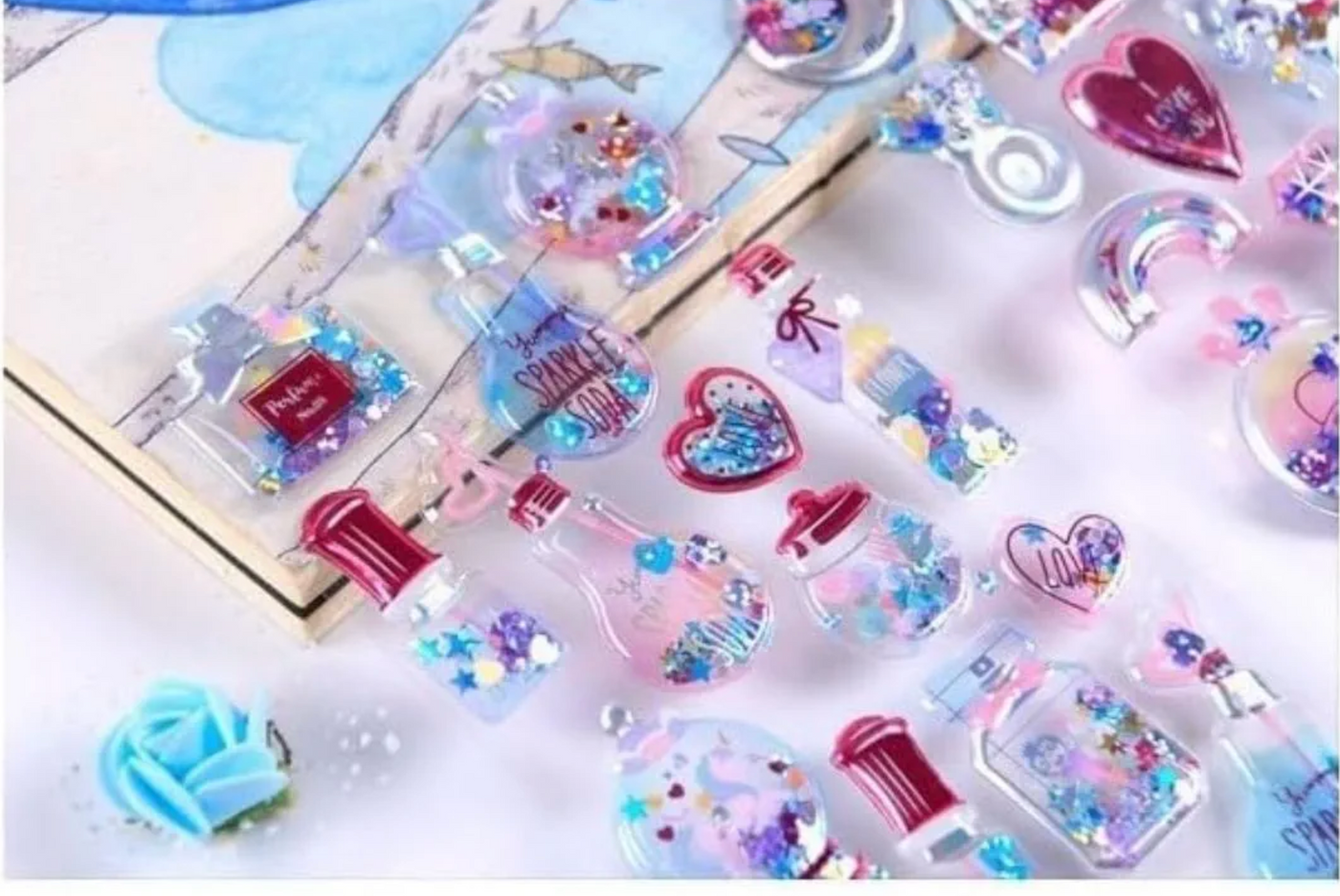 Kawaii Glitter Magic Puffy Stickers | 3D Shaker Glitter Stickers for Journaling, Crafts & DIY Decoration